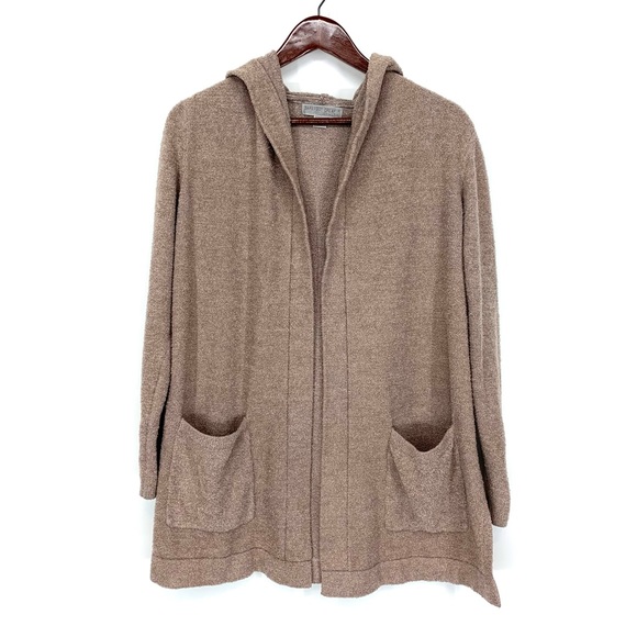 Barefoot Dreams Cozy Chic Lite Driftwood Hooded Resort Cardigan Taupe Brown - Picture 1 of 16